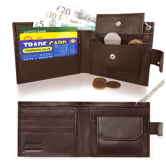 Men’s Genuine Leather RFID Biker Wallet with Chain, Coin Pocket & Card Slots in Brown - Image 2