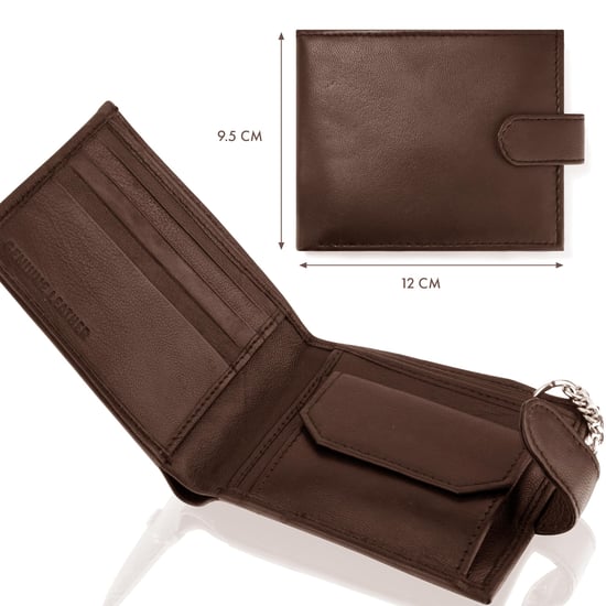 Men’s Genuine Leather RFID Biker Wallet with Chain, Coin Pocket & Card Slots in Brown - Image 4