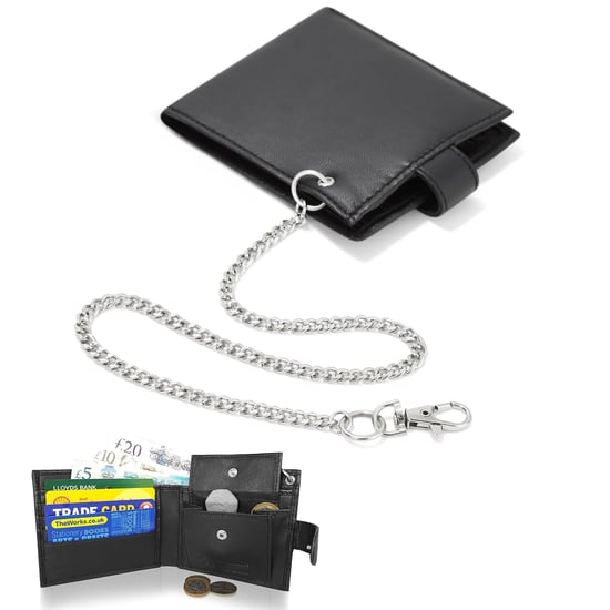Men’s Genuine Leather RFID Biker Wallet with Chain, Coin Pocket & Card Slots in Black - Image 1