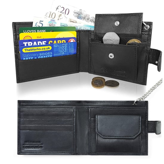 Men’s Genuine Leather RFID Biker Wallet with Chain, Coin Pocket & Card Slots in Black - Image 2