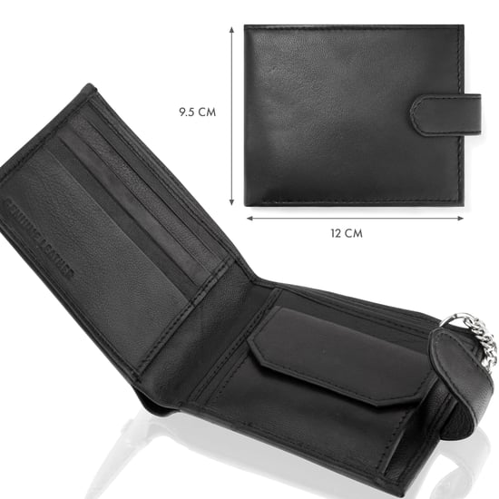 Men’s Genuine Leather RFID Biker Wallet with Chain, Coin Pocket & Card Slots in Black - Image 4