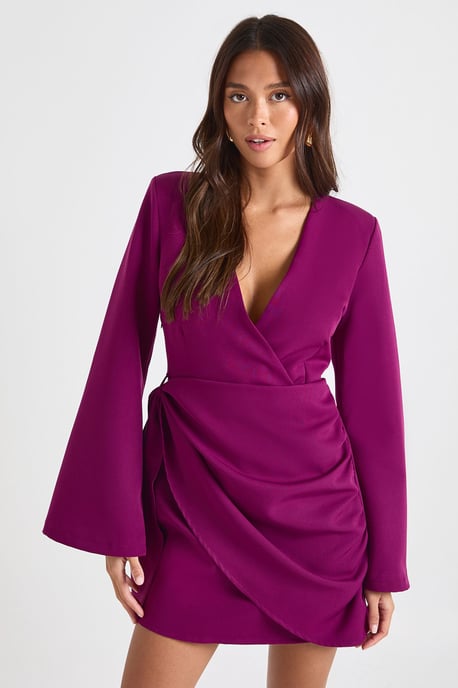 Tie Waist Collarless Draped Blazer Dress - Image 1