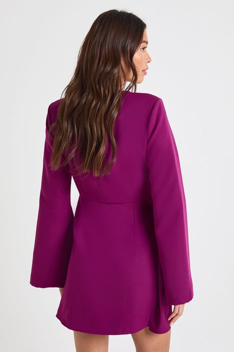 Tie Waist Collarless Draped Blazer Dress - Image 2