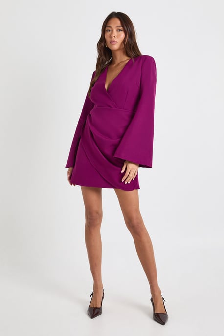 Tie Waist Collarless Draped Blazer Dress - Image 3