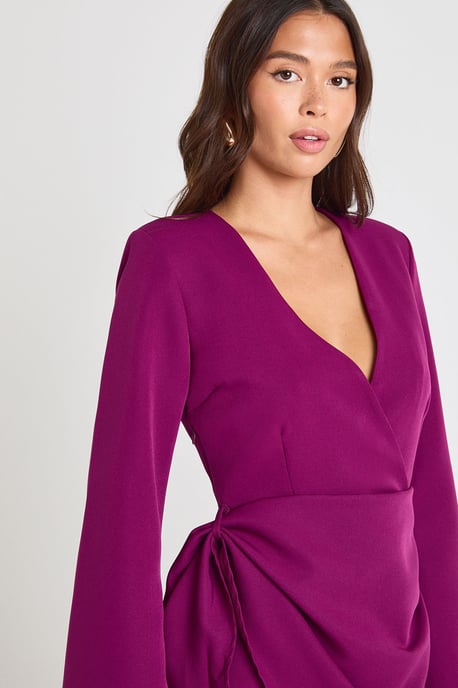 Tie Waist Collarless Draped Blazer Dress - Image 4