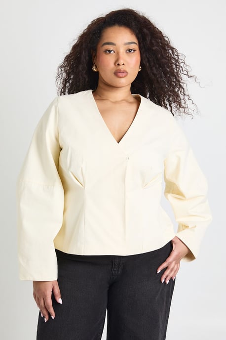 Plus Twill Balloon Sleeve Ciniched Blazer - Image 1