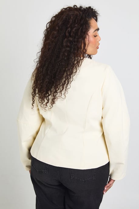 Plus Twill Balloon Sleeve Ciniched Blazer - Image 2