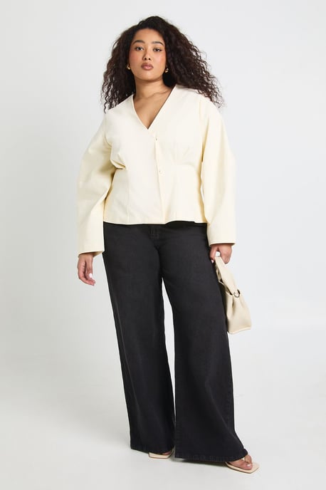 Plus Twill Balloon Sleeve Ciniched Blazer - Image 3