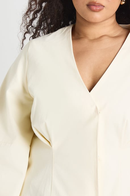 Plus Twill Balloon Sleeve Ciniched Blazer - Image 4