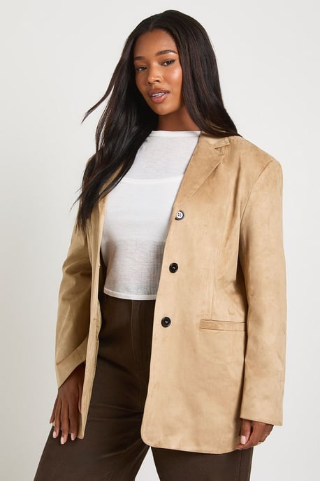 Plus Slouchy Suede Boyfriend Blazer - Image 1