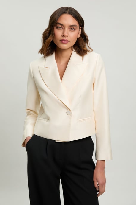 Tailored Satin Tux Cropped Blazer - Image 1
