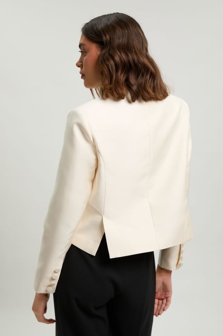 Tailored Satin Tux Cropped Blazer - Image 4
