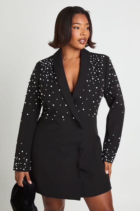 Plus Pearl Embellished Blazer Dress - Image 1