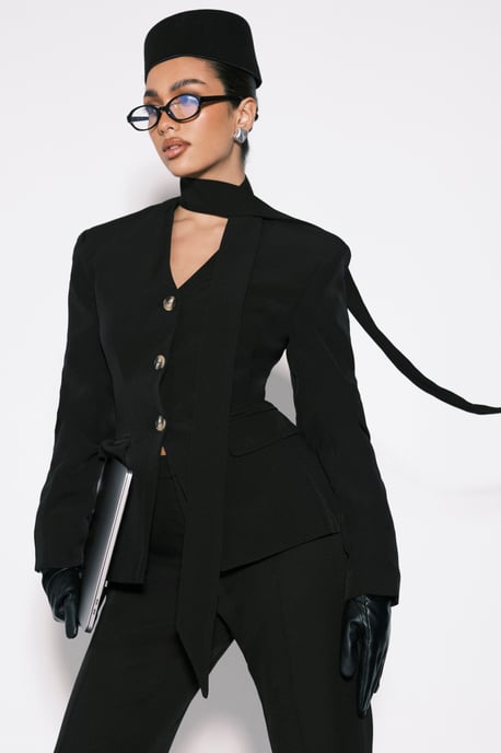 Scarf Detail Cinched Blazer - Image 1
