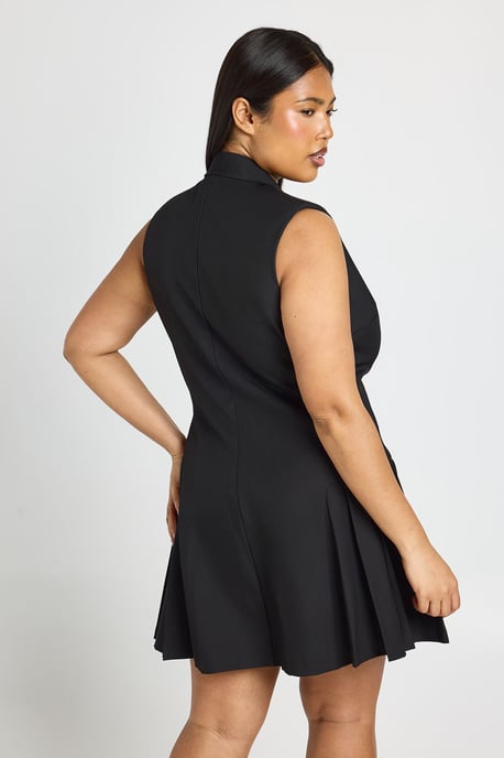 Plus Tailored Pleated Skater Sleeveless Blazer Dress - Image 2