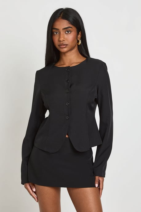 Boat Neck Fitted Blazer - Image 1