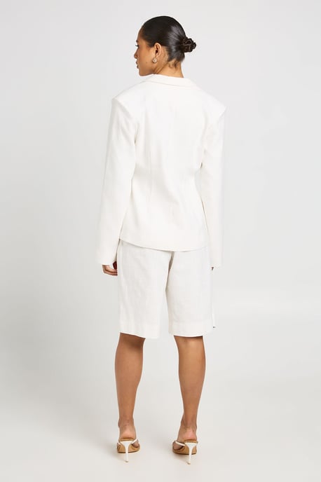 Linen Look Cinched Waist Blazer - Image 2