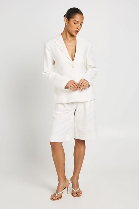 Linen Look Cinched Waist Blazer - Image 3