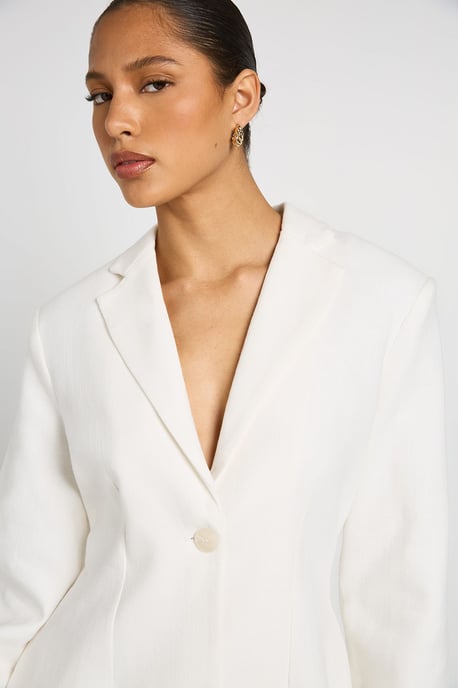 Linen Look Cinched Waist Blazer - Image 4