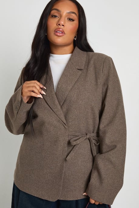Plus Tie Detail Wool Look Blazer - Image 3