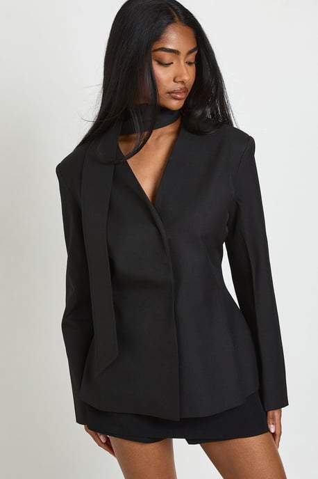 Scarf Detail Open Front Blazer - Image 1
