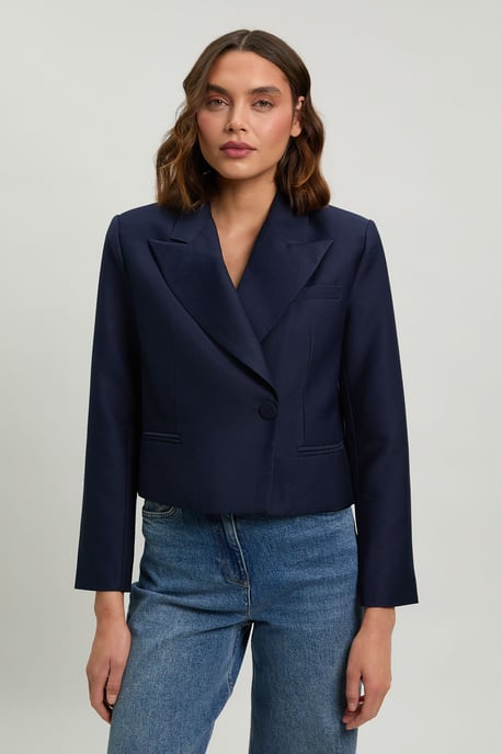 Tailored Satin Tux Cropped Blazer - Image 1