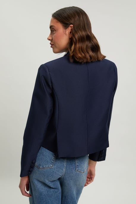 Tailored Satin Tux Cropped Blazer - Image 3
