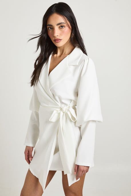 Volume Sleeve Tie Waist Blazer Dress - Image 1
