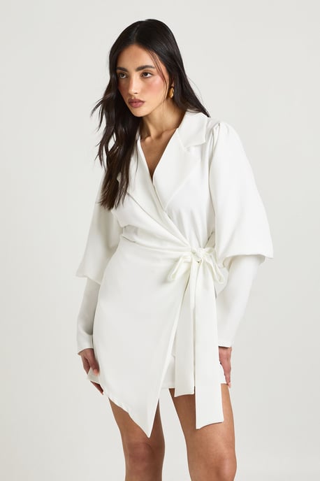 Volume Sleeve Tie Waist Blazer Dress - Image 3
