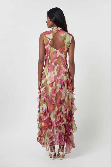 Crinkle Floral Print Beaded High Neck Maxi Dress - Image 3