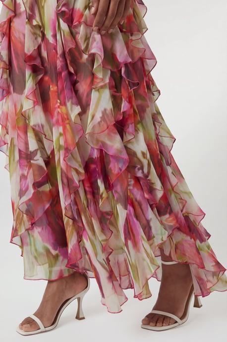 Crinkle Floral Print Beaded High Neck Maxi Dress - Image 4