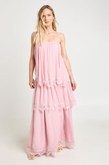Petite Crinkle Chiffon & Lace Layered Maxi Dress - Image 1