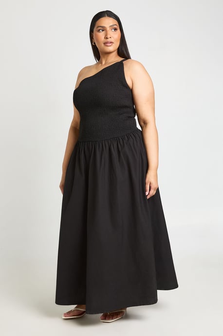 Plus Aysm Shirred Body One Shoulder Maxi Dress - Image 3