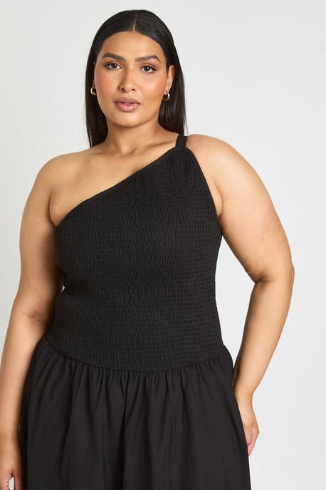 Plus Aysm Shirred Body One Shoulder Maxi Dress - Image 4