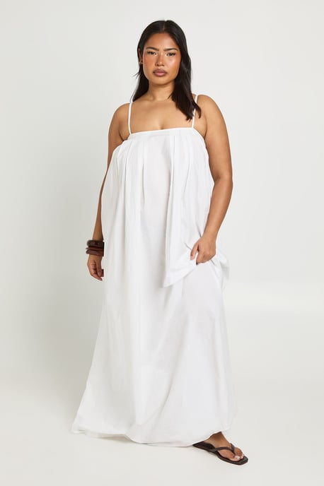 Plus Cotton Poplin Pleated Volume Maxi Dress - Image 3
