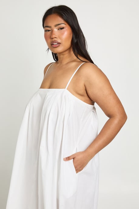 Plus Cotton Poplin Pleated Volume Maxi Dress - Image 4