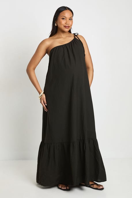 Maternity Beaded Tie One Shoulder Smock Maxi Dress - Image 1