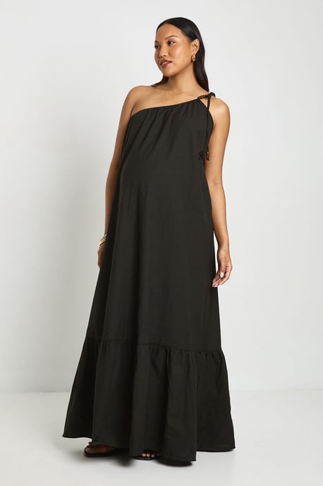 Maternity Beaded Tie One Shoulder Smock Maxi Dress - Image 3