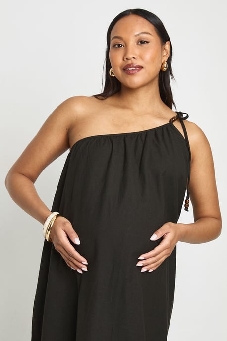 Maternity Beaded Tie One Shoulder Smock Maxi Dress - Image 4
