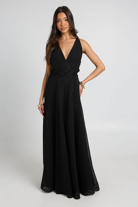 Chiffon Applique Detail Floaty Maxi Dress - Image 3