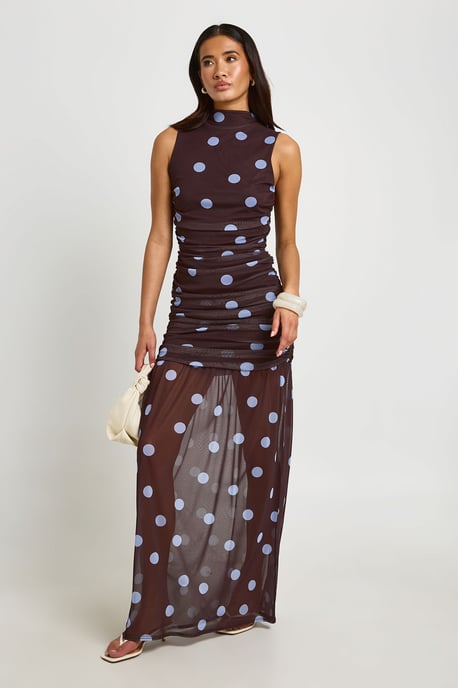 Tonal Polka Dot Ruched Bodice Maxi Dress - Image 3