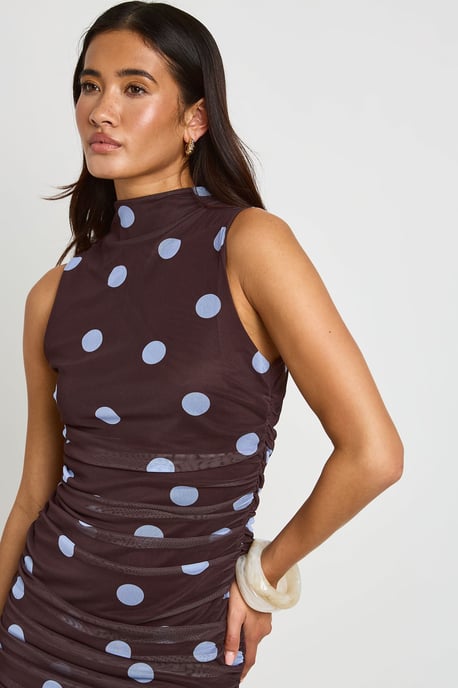 Tonal Polka Dot Ruched Bodice Maxi Dress - Image 4
