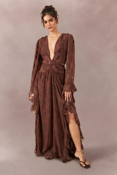 Tonal Burnout Plunge Front Maxi Dress - Image 1