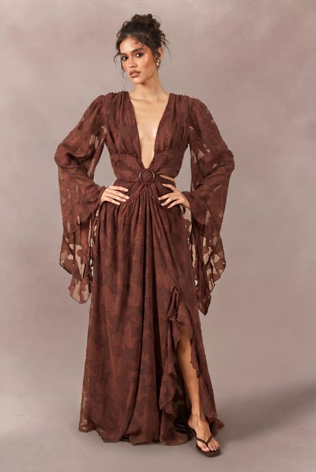 Tonal Burnout Plunge Front Maxi Dress - Image 3