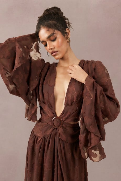 Tonal Burnout Plunge Front Maxi Dress - Image 4