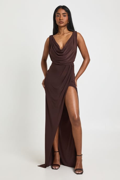 Tall Slinky Ruched Wrap Maxi Dress - Image 1
