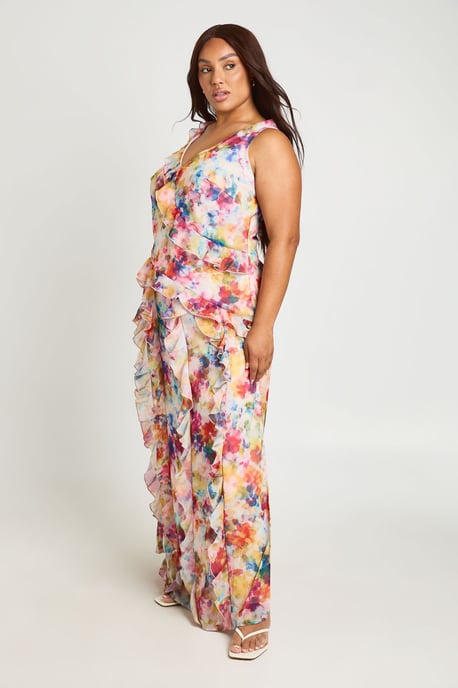 Plus Soft Floral Chiffon Ruffle Maxi Dress - Image 3