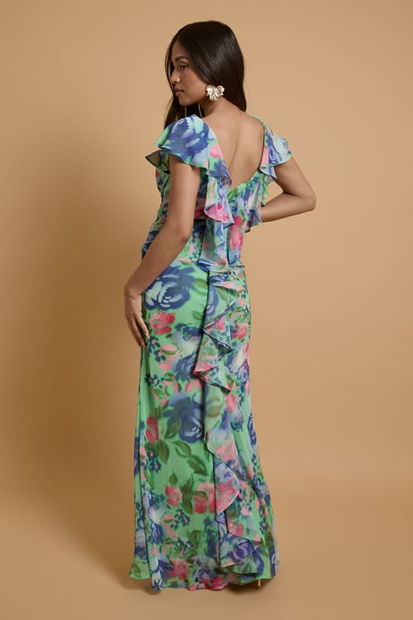 Petite Orchid Floral Printed Waterfall Maxi Dress - Image 3