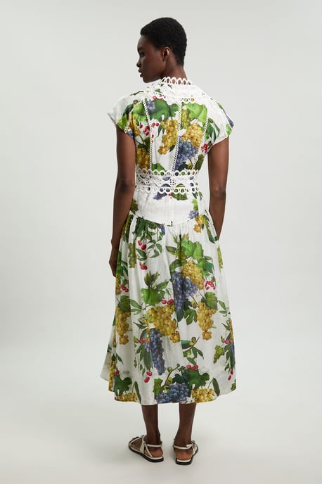 Fruit Print Tape Detail Short Sleeve Woven Maxi Dress - Image 3