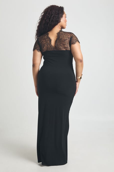 Plus Lace Insert V neck Maxi Dress - Image 2